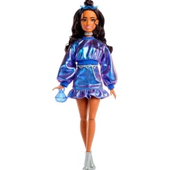 Barbie Deluxe Style nº 7 Muñeca Morena Conjunto Azul Metalizado