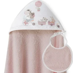 Capa baño + babero Bicicleta Jirafa Blanco/ Rosa