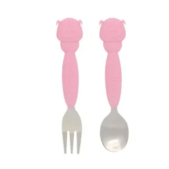 Cuchara y tenedor Inox Pig Rosa