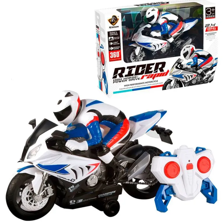 Moto de Carreras Azul y Blanca R/C