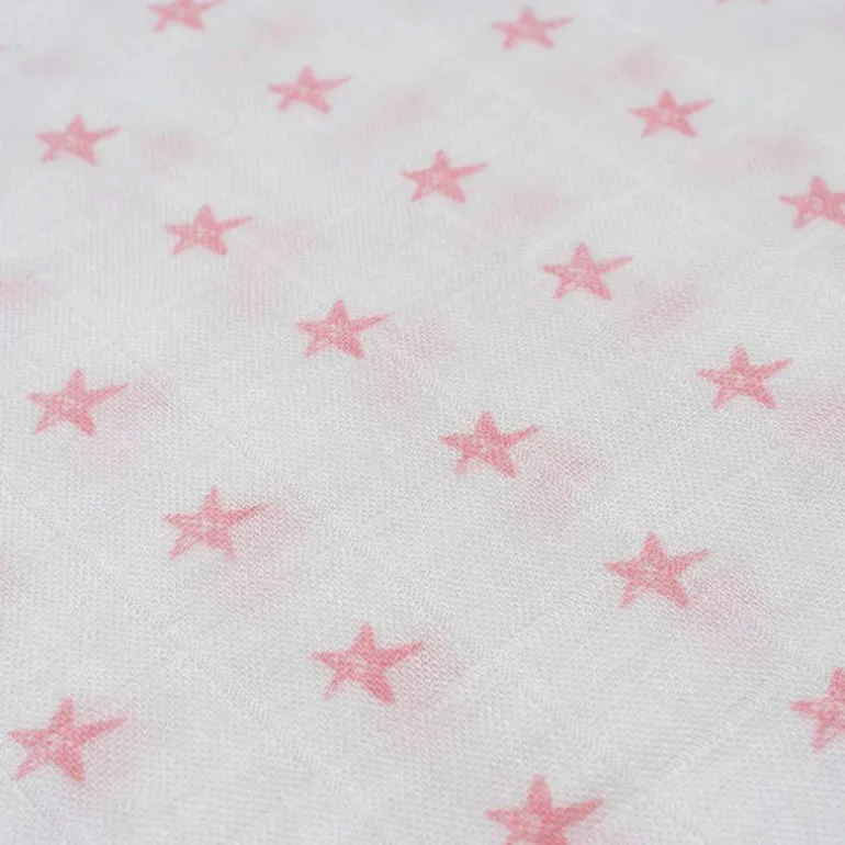 Muselina 120*120 bambu Stars Blanco/ Rosa