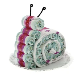 Tarta de pañales con forma de Caracol con muselina rosa