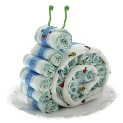 Tarta de pañales con forma de Caracol con muselina azul